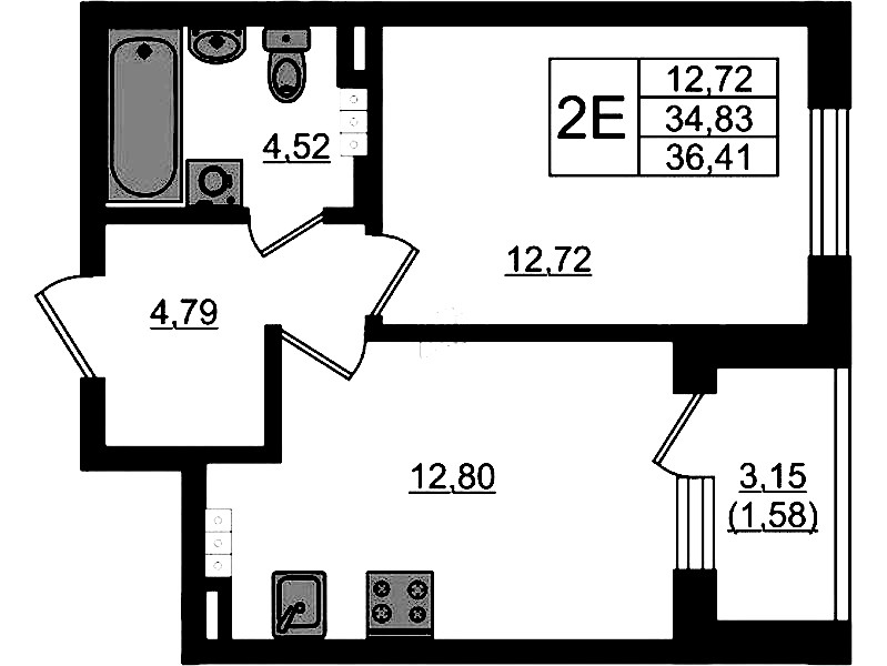 1-комнатная квартира 36.41 м², 4/4 эт., ЖК «Новая история»